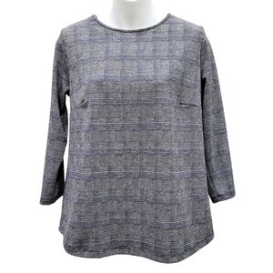 Van Heusen Blue Plaid Pattern Top Blouse Size: Small